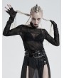 Punk Rave Black Gothic Off-the-Shoulder Transparant Cobweb Long Sleeve T-Shirt for Women