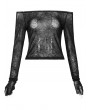 Punk Rave Black Gothic Off-the-Shoulder Transparant Cobweb Long Sleeve T-Shirt for Women