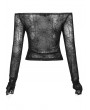 Punk Rave Black Gothic Off-the-Shoulder Transparant Cobweb Long Sleeve T-Shirt for Women