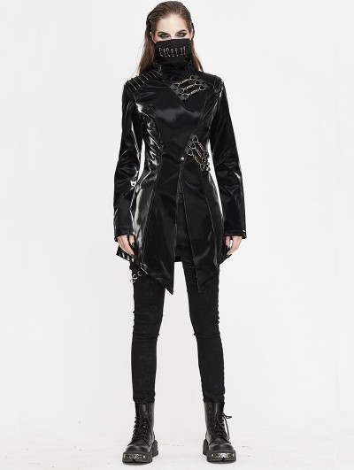 Devil Fashion Black Gothic Punk Heavy Metal Mask Long Sleeve PU Jacket for Women