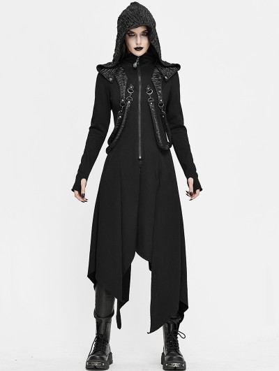 Devil Fashion Black Gothic Punk Irregular Long Sleeve Hooded Coat for Women