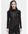 Devil Fashion Black Gothic Punk High Neck Long Sleeve Irregular T-Shirt for Women
