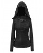 Devil Fashion Black Gothic Punk Long Sleeve Hooded T-Shirt for Women