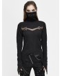 Devil Fashion Black Gothic Punk Jacquard Mask Hollowed-out Long Sleeve T-Shirt for Women