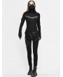 Devil Fashion Black Gothic Punk Jacquard Mask Hollowed-out Long Sleeve T-Shirt for Women