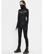 Devil Fashion Black Gothic Punk Jacquard Mask Hollowed-out Long Sleeve T-Shirt for Women