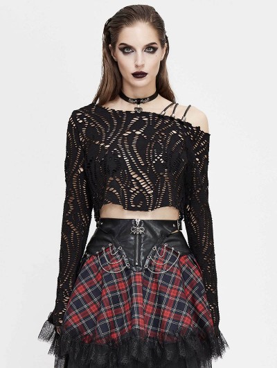 Devil Fashion Black Fashion Gothic Sexy Off-the-Shoulder Long Sleeve Casual T-Shirt for Women