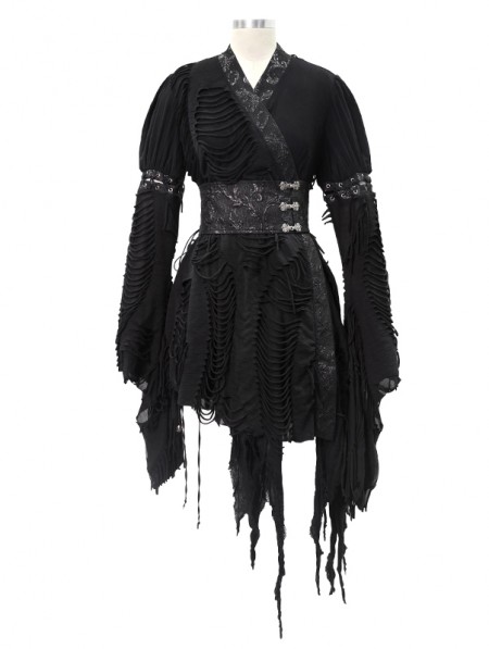 Devil Fashion Black Vintage Gothic Asymmetric Kimono Dress for Women ...