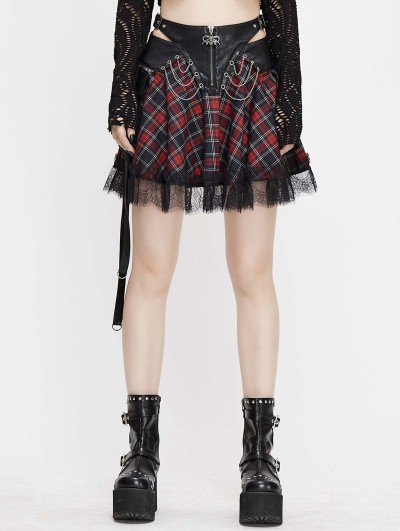 Devil Fashion Black and Red Street Fashion Gothic Grunge Punk Plaid Mini Skirt