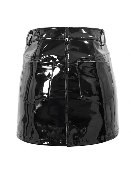 Devil Fashion Black Sexy Gothic Latex Mini Skirt - DarkinCloset.com