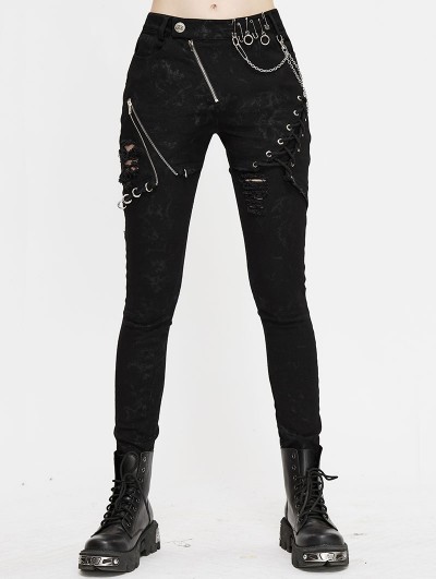 Devil Fashion Black Gothic Punk Slim Long Casual Pants for Women