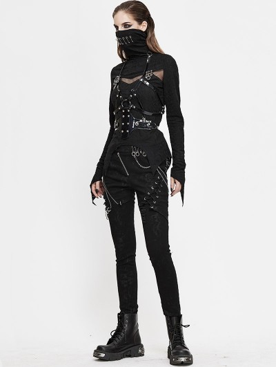 Devil Fashion Black Gothic Casual Punk Lace Up Slim Fit Pants for Women 