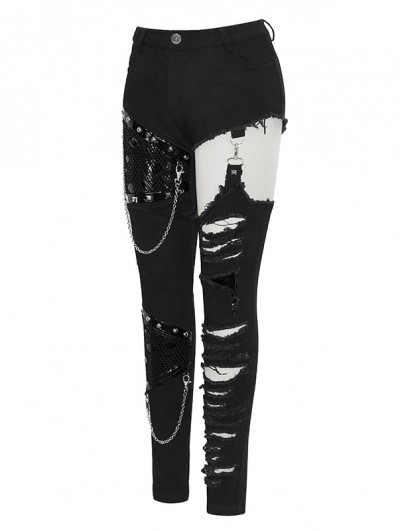 Devil Fashion Steampunk Pantalones de mujer con un bolsillo de cuero Gothic Pencil Pants Vintage Stitching Leggings (XS, Negro