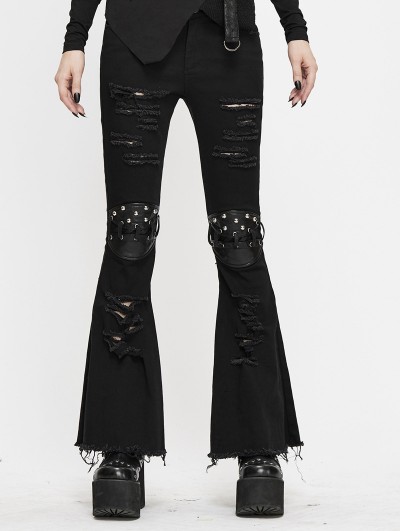 Devil Fashion Black Gothic Punk Flared Long Jeans for Women