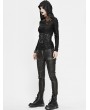 Devil Fashion Black Gothic Punk PU Leather Long Slim Pants for Women
