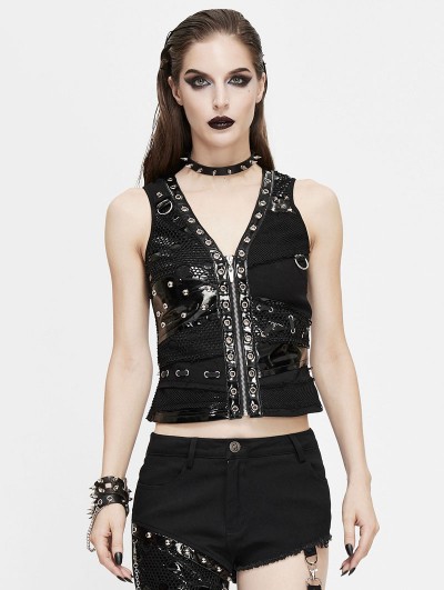 Devil Fashion Black Gothic Punk Metal Vest Top for Women