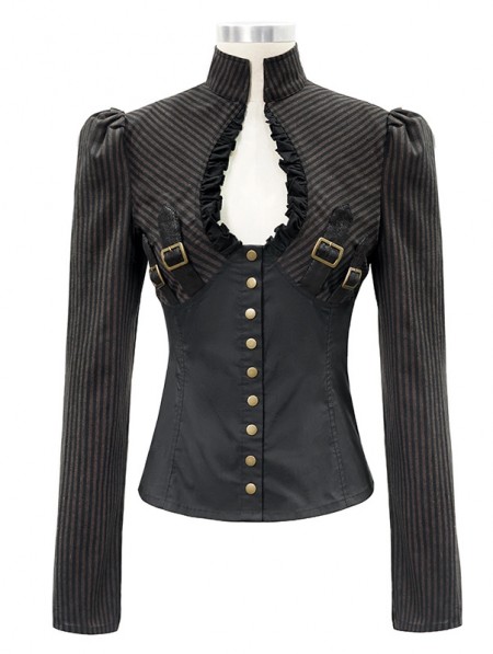 Devil Fashion Brown Vintage Steampunk Striped Long Sleeve Shirt for ...