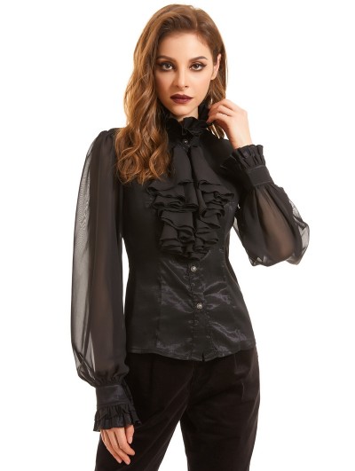 Pentagramme Black Vintage Gothic Long Sleeve Daily Wear Blouse for Women