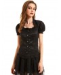 Pentagramme Black Gothic Short Puff Sleeve Casual Shirt for Women