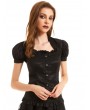 Pentagramme Black Gothic Short Puff Sleeve Casual Shirt for Women