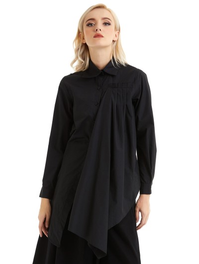 Pentagramme Black Gothic Irregular Long Sleeve Daily Wear Blouse for Women