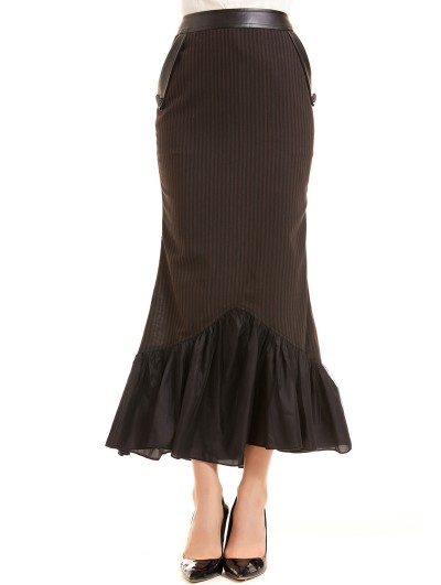 Pentagramme Brown Stripe Vintage Steampunk Long Fishtail Skirt