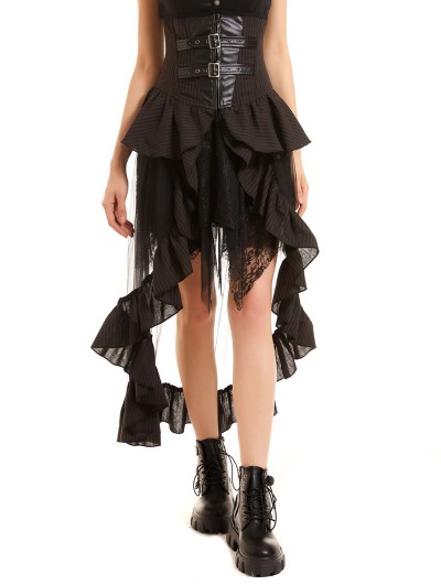 Pentagramme Brown Stripe Steampunk High-Low Skirt