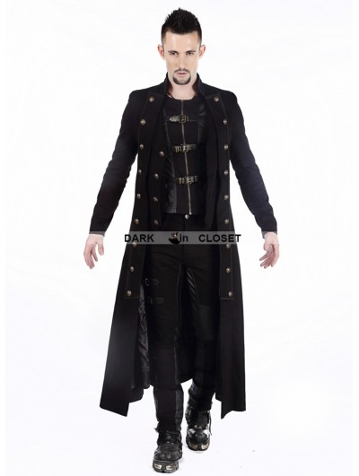 Pentagramme Black Double-Breasted Long Gothic Coat for Men