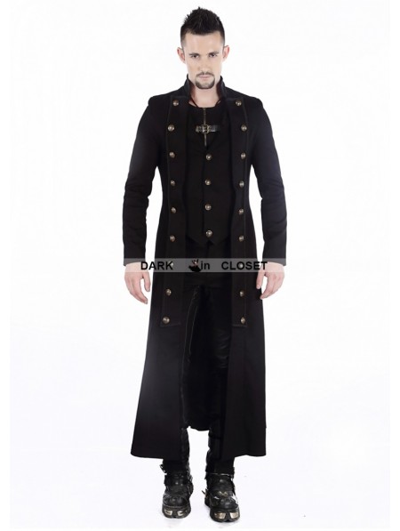 Pentagramme Black Double-Breasted Long Gothic Coat for Men ...