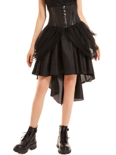 Pentagramme Black and Brown Vintage Steampunk High-Low Skirt