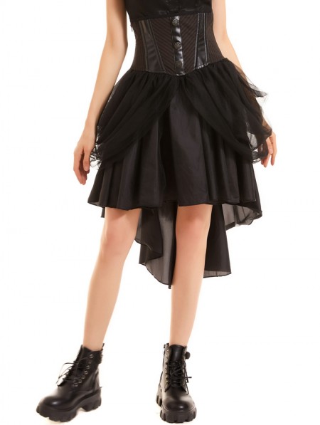 Pentagramme Black and Brown Vintage Steampunk High-Low Skirt ...
