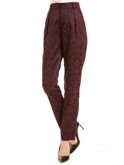 Pentagramme Red Vintage Gothic Jacquard Slim Fit Pants for Women