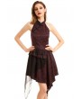 Pentagramme Black and Red Vintage Jacquard Gothic Sleeveless Asymmetric Party Dress