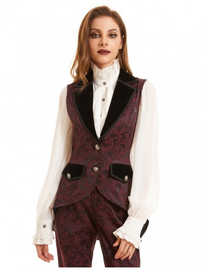 Pentagramme Black and Red Vintage Jacquard Gothic Tail Waistcoat for Women