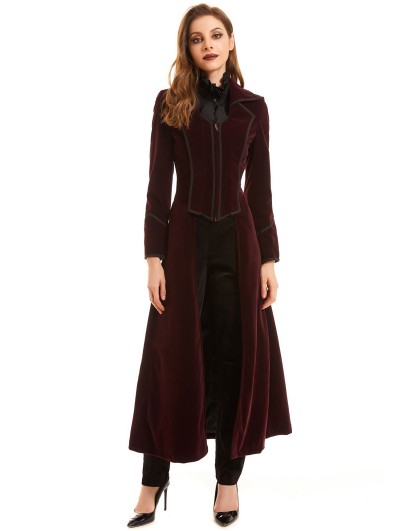 Pentagramme Red Vintage Gothic Velvet Long Tail Coat for Women