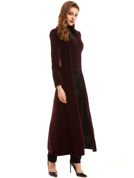 Pentagramme Red Vintage Gothic Velvet Long Tail Coat for Women ...