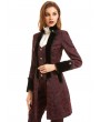 Pentagramme Black and Red Vintage Jacquard Gothic Tail Coat for Women