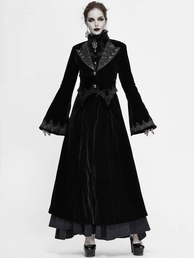 Devil Fashion Black Vintage Gothic Velvet Long Sleeve Dress Coat for Women