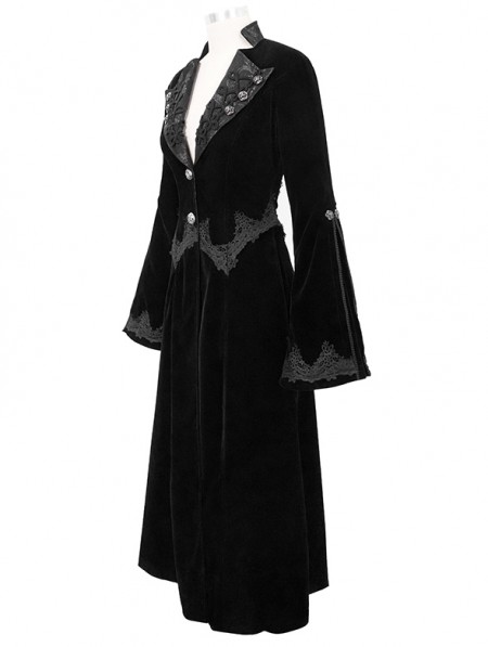 Devil Fashion Black Vintage Gothic Velvet Long Sleeve Dress Coat for ...