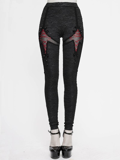 Devil Fashion Black and Red Gothic Punk Rivet Legging for Women