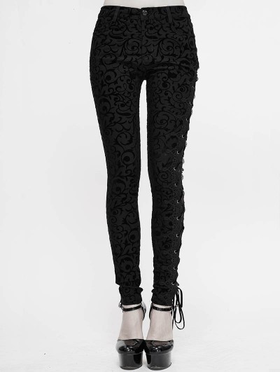 Devil Fashion Black Vintage Gothic Slim Long Trousers for Women