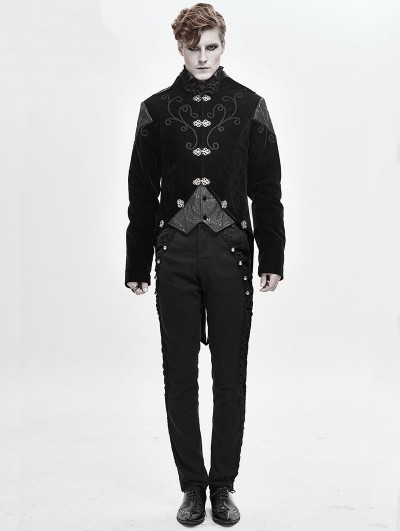 Devil Fashion Black Velvet Retro Gothic Swallow Tail Coat for Men