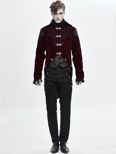 Devil Fashion Wine Red Velvet Retro Gothic Swallow Tail Coat for Men