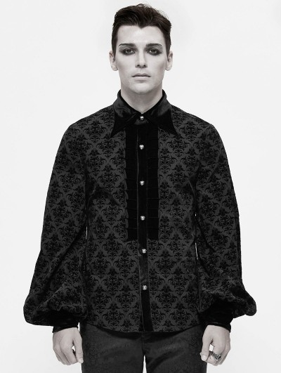 Devil Fashion Black Dark Gothic Vintage Pattern Long Sleeve Shirt for Men