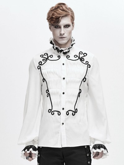 Devil Fashion White Retro Gothic Palace Party Long Sleeve Shirt for Men