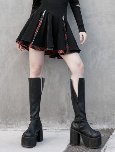 Punk Rave Black and Red Plaid Street Fashion Gothic Grunge Punk Short Skirt