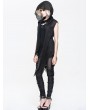 Devil Fashion Black Gothic Irregular Long Hooded Waistcoat for Women