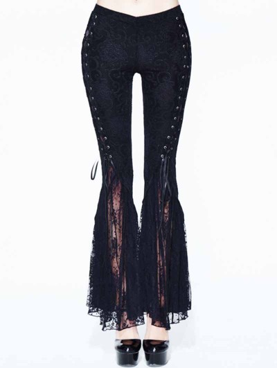 Devil Fashion Black Daily Wear Gothic Jacquard Flared Trousers for Women