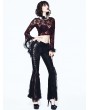 Devil Fashion Black Daily Wear Gothic Jacquard Flared Trousers for Women