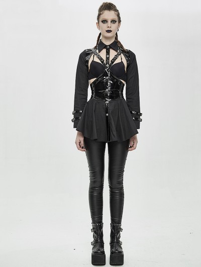 Devil Fashion Black Sexy Gothic Punk Hollowed-out Long Sleeve Shirt for  Women 